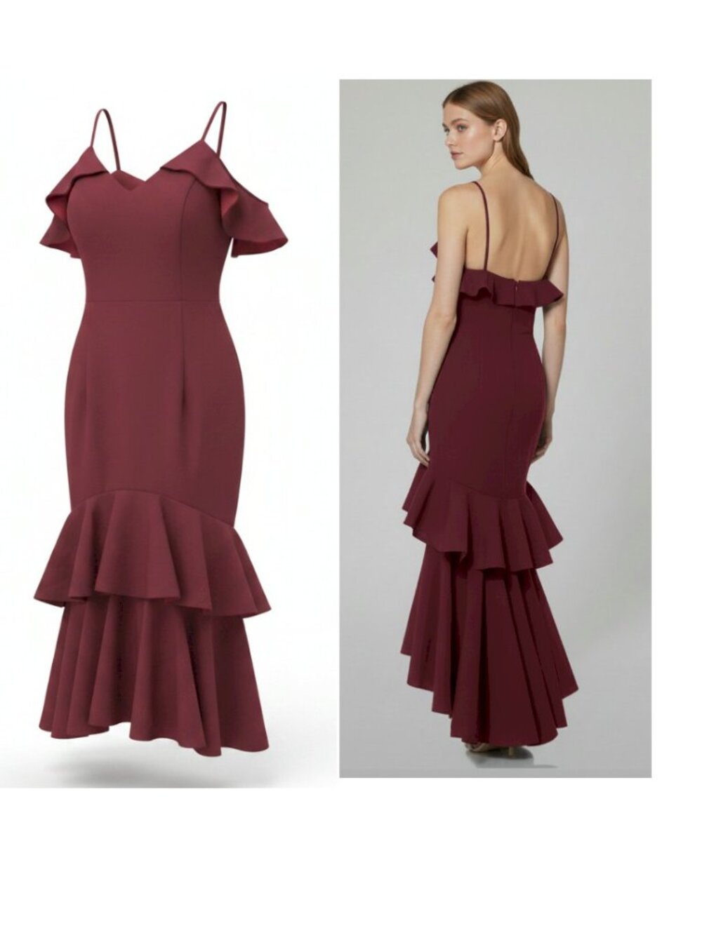 Ruffle Tiered Burgundy Maxi Dress Size 6 NWOT by Jarlo